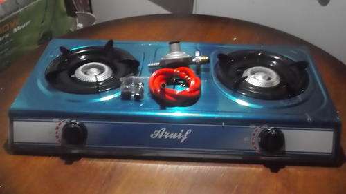 Gas Stove 2 Burner Stainless Steel with Push Button Ignition Regulator included